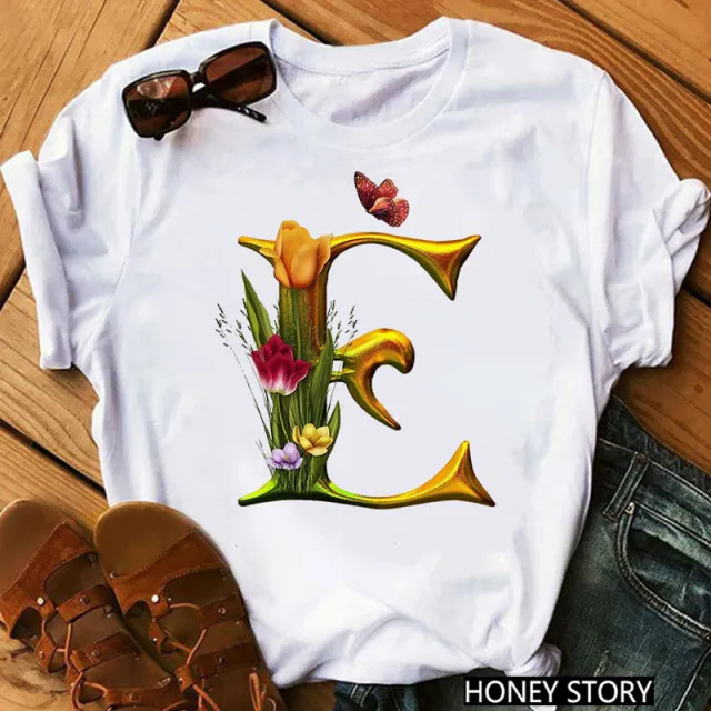 New 26 Gold Letter Flowers T shirt - Shop at LoveMi