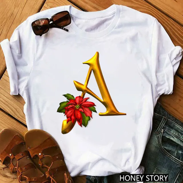 New 26 Gold Letter Flowers T shirt - Shop at LoveMi