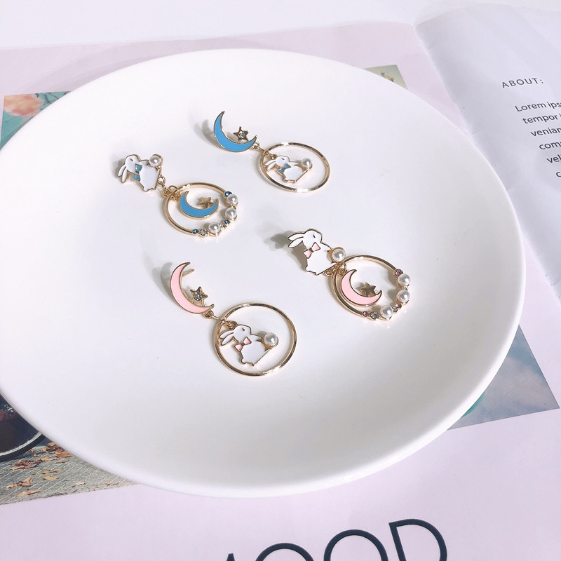 Forest Autumn Girl Heart Temperament Super Fairy Rabbit Asymmetric Earrings