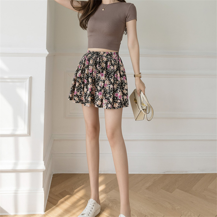 Summer New Hit Color Floral Short Skirt Female Folds Elastic High Waist Loose Casual Floral - Shop at LoveMi
