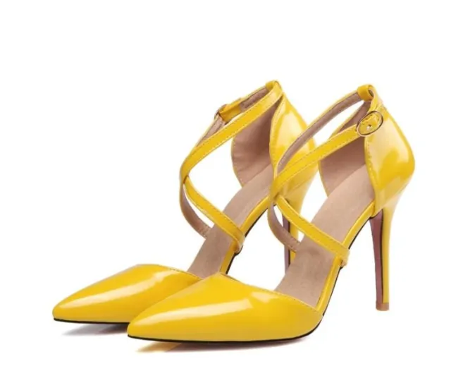 Womens Pumps Shoes Dorsay Ankle Strap Thin Heels Yellow - Shop at LoveMi
