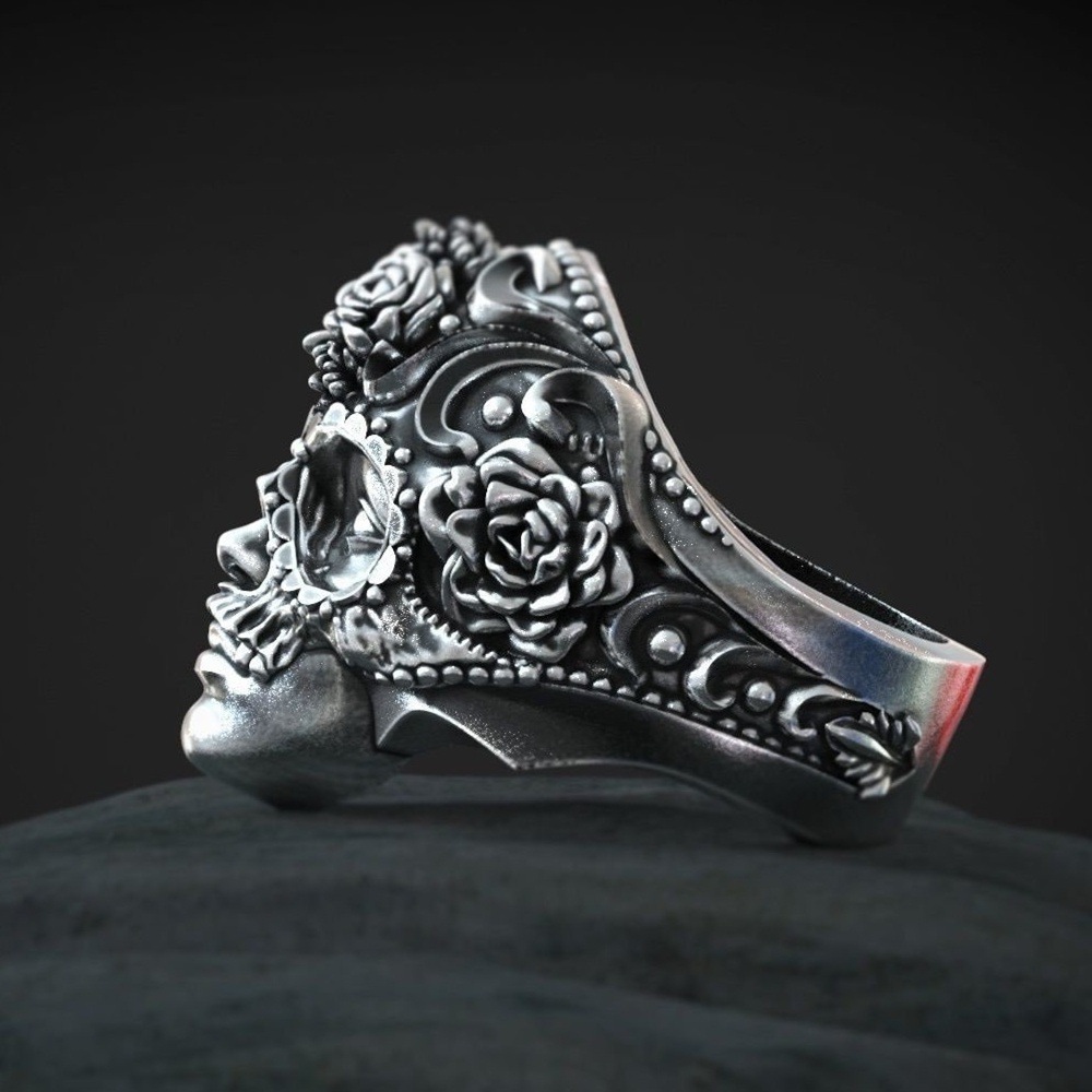 Retro Domineering Men's Skull Flower Ring