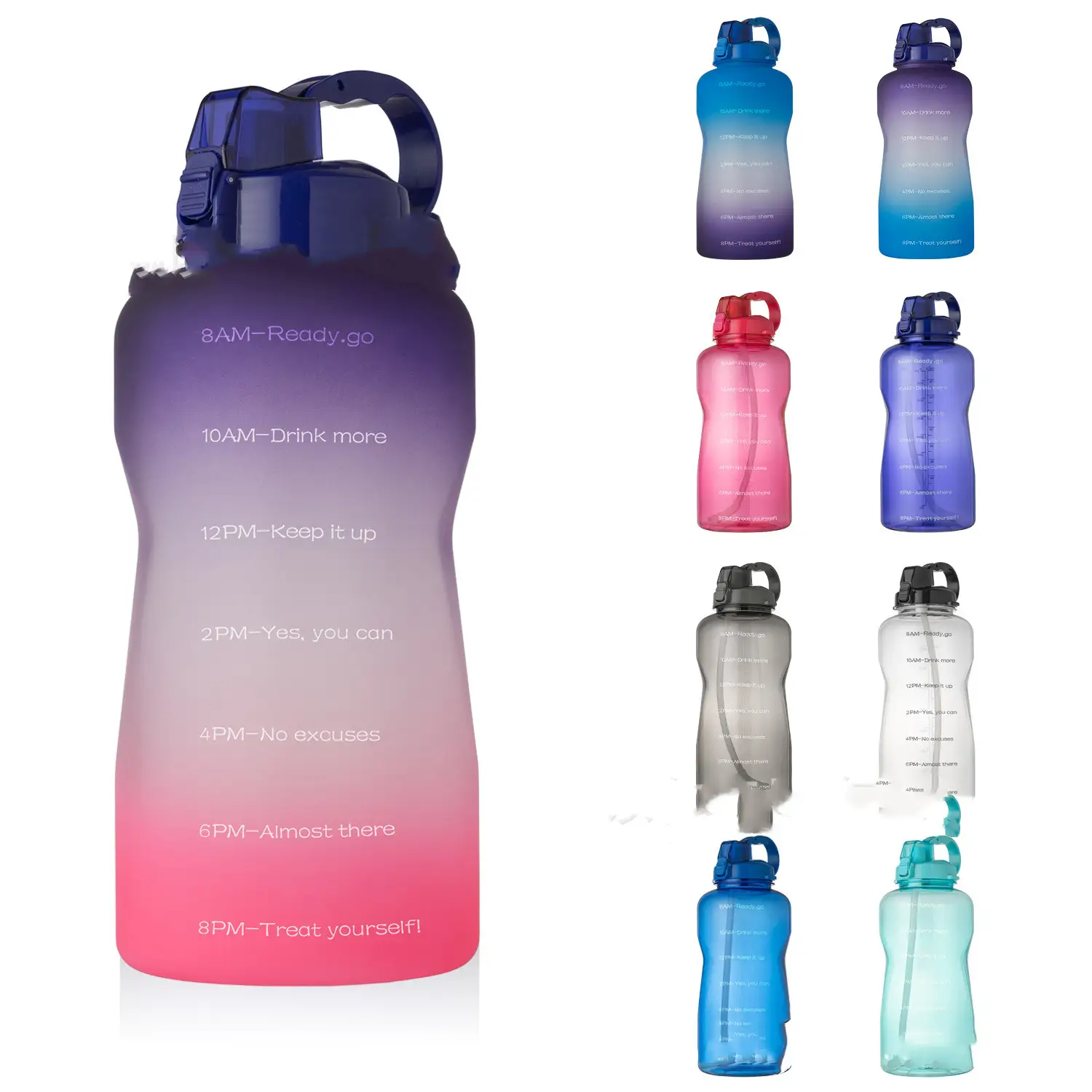 3.8L Gradient Color Sports Bottle Bouncing Cover Removable Straw Plastic Cup