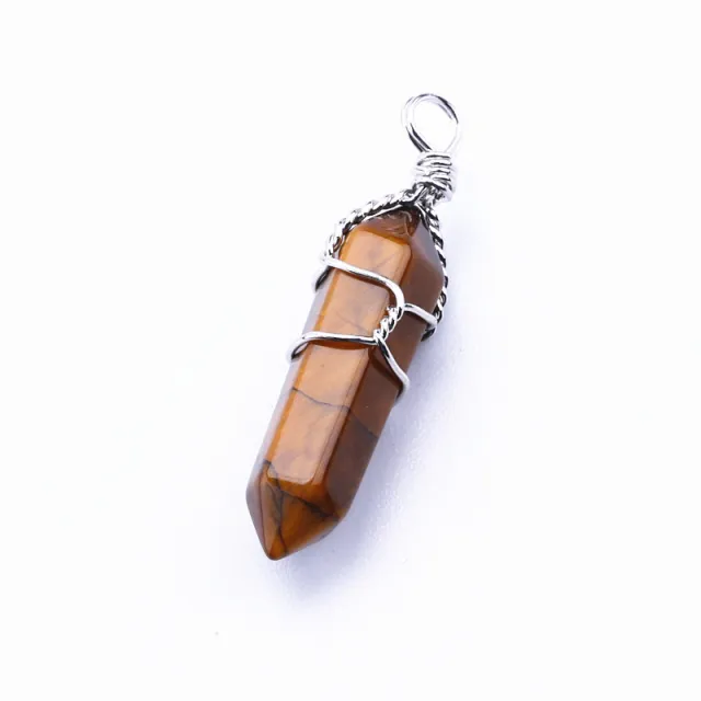 Popular Hexagonal Pillar Iron Wire Wrapped Miscellaneous Stone Necklace Pendant 5Style - Shop at LoveMi
