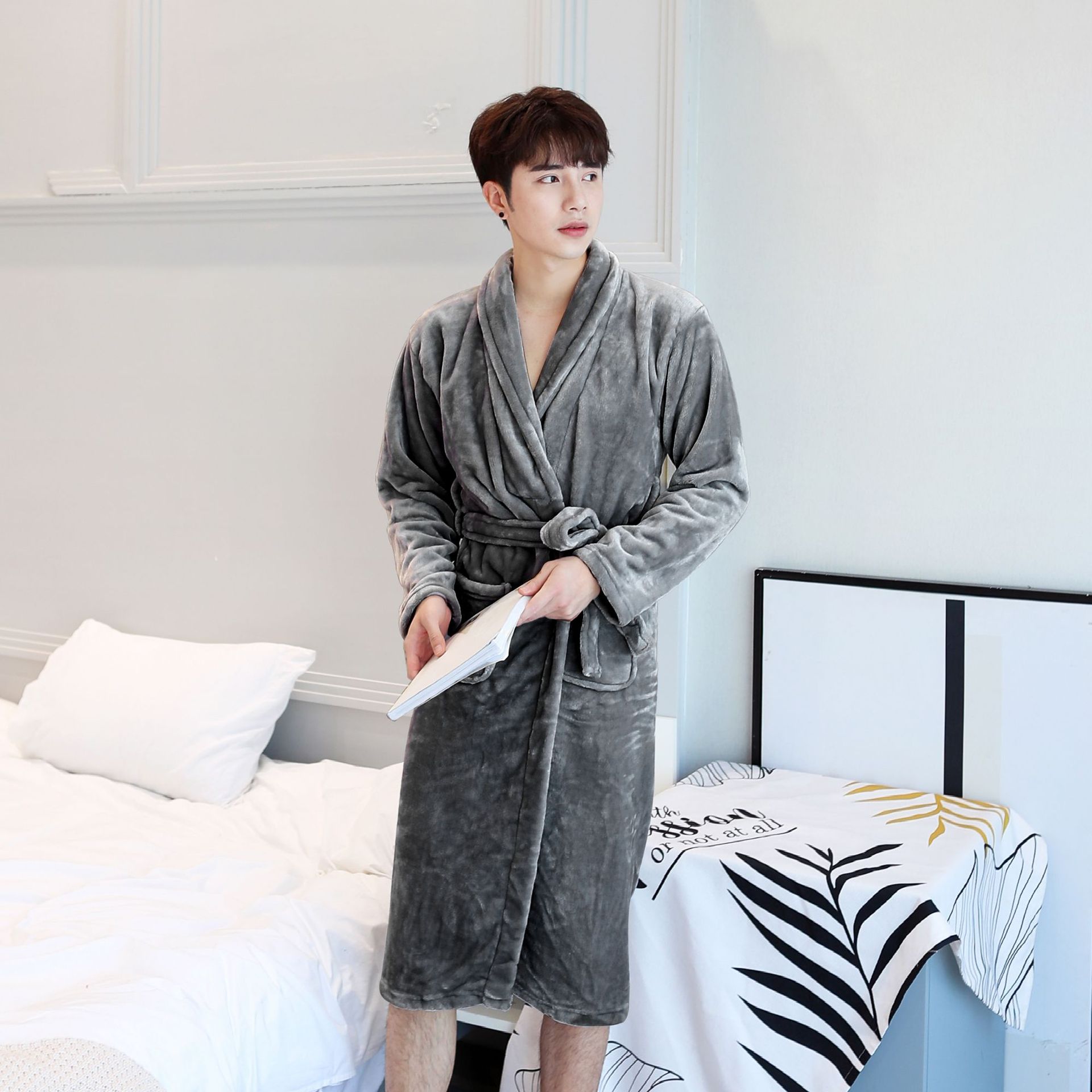 Nightgown Thickened Long-sleeved Enlarged Coral Velvet Bathrobe Mid-length