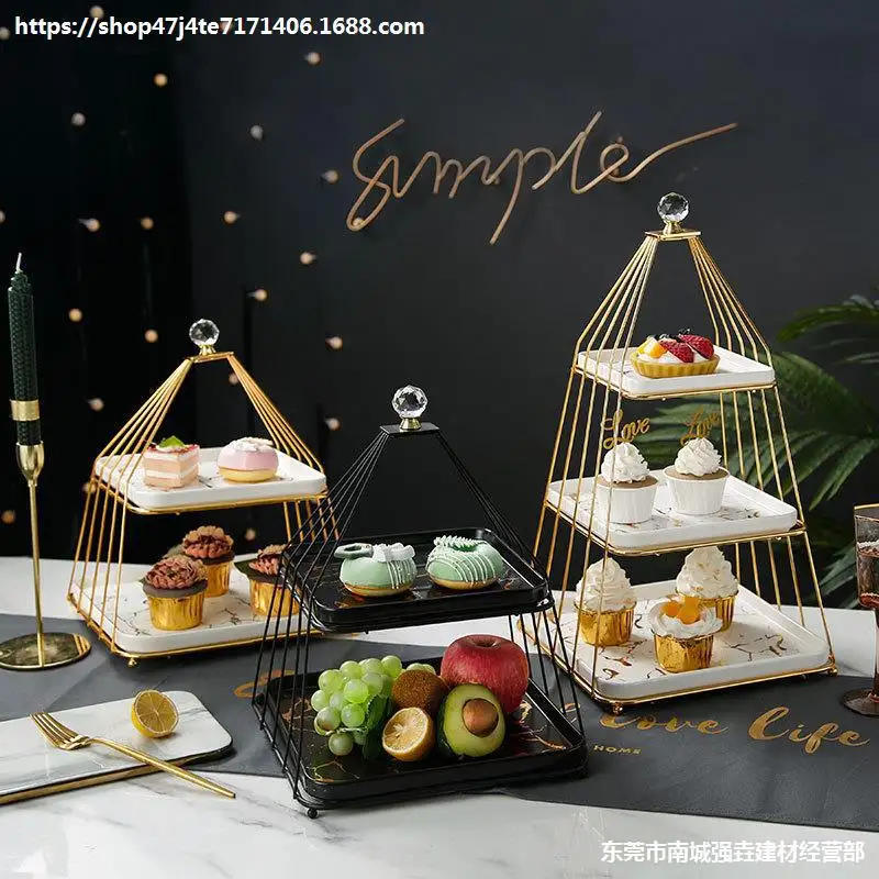 Double Three Layers Fruit Stand Ceramic Cake Wedding Display