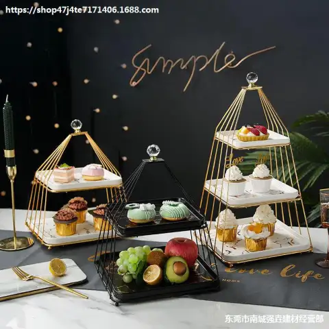Double Three Layers Fruit Stand Ceramic Cake Wedding Display