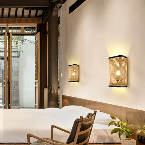 Bedroom Bedside Aisle Staircase Tatami Rattan Wall Lamp