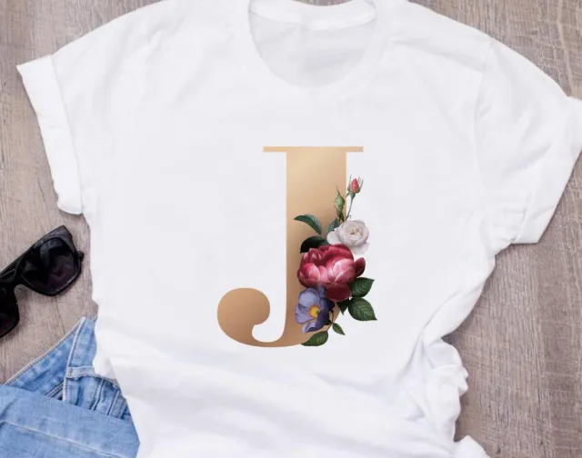 26 English Letters Printed Oversize Short sleeved T shirt J - Shop at LoveMi
