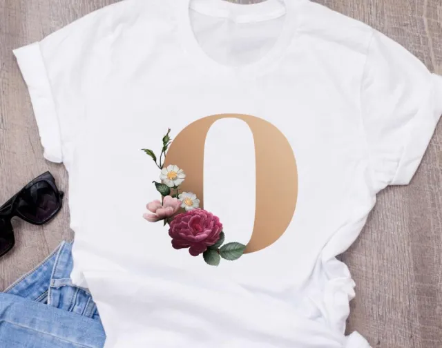 26 English Letters Printed Oversize Short sleeved T shirt O - Shop at LoveMi