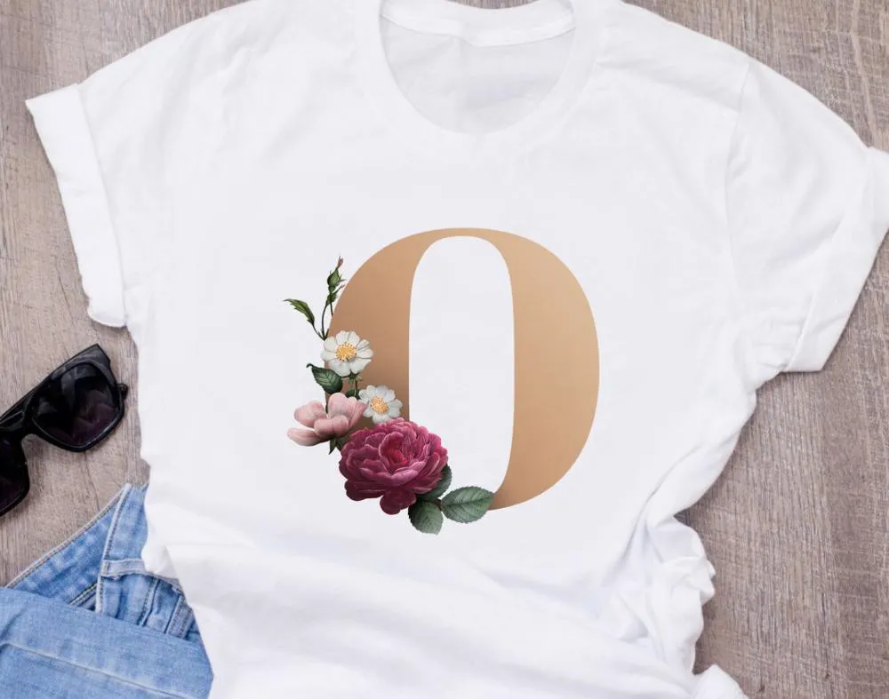 26 English Letters Printed Oversize Short-sleeved T-shirt - O