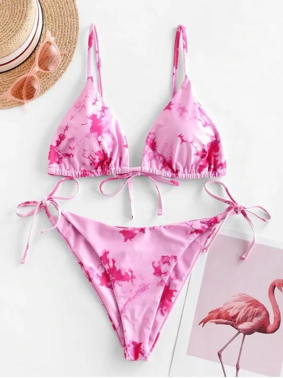 Sexy Halter Tie Dye Bikini Set Pink - Shop at LoveMi