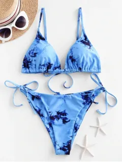 Sexy Halter Tie Dye Bikini Set - Blue - View 1