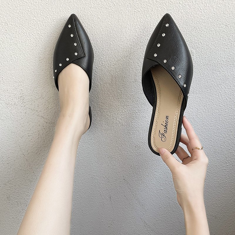 Flat Toe Cap Mules With Thick Heels And Lazy Slippers — view 6