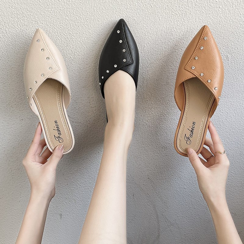 Flat Toe Cap Mules With Thick Heels And Lazy Slippers — view 4