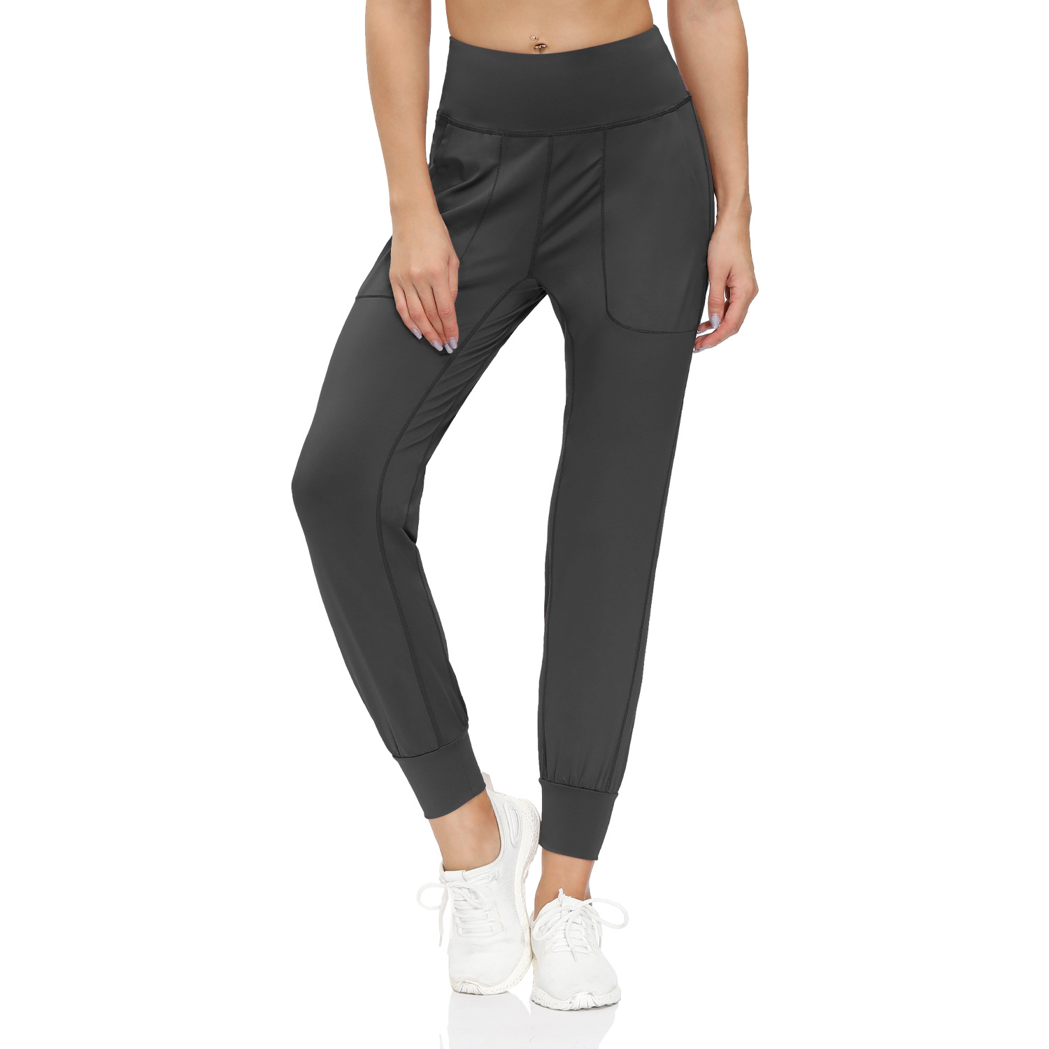 High Waist Stretch Yoga Pants Women's Nine-point Pocket Fitness Pants
