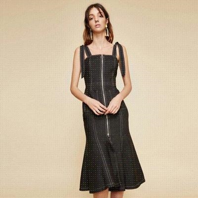 Sexy Large Drawstring Back Long Dres Thread Double Zipper Slim Fishtail Dress
