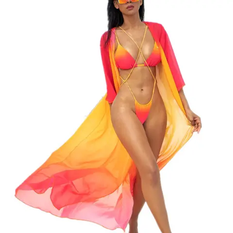 Bikini Tie Rope Gradient Color Swimsuit Female Split Swimwear