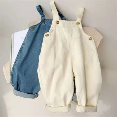 Denim Overalls Trousers Summer Children Middle and Small Korean