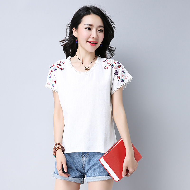 Title 4, Flat-Fitting Cotton And Linen Embroidered Short...