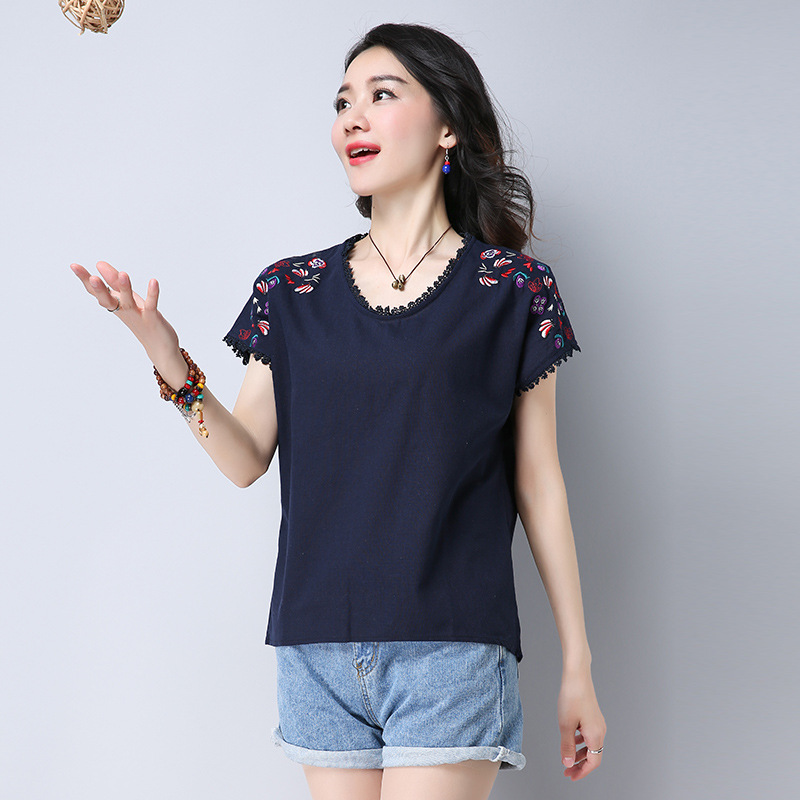 Title 5, Flat-Fitting Cotton And Linen Embroidered Short...