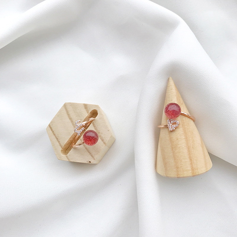S925 Silver Natural Strawberry Crystal Ring