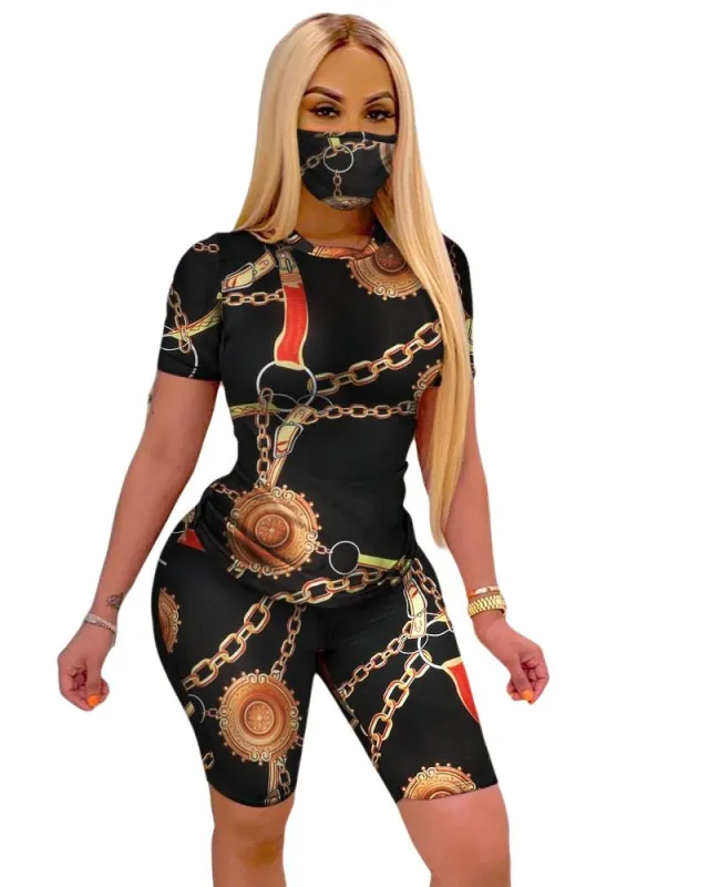 Fitness O neck Sports Suit Female Short Sleeve Two piece Suit Black - Shop at LoveMi