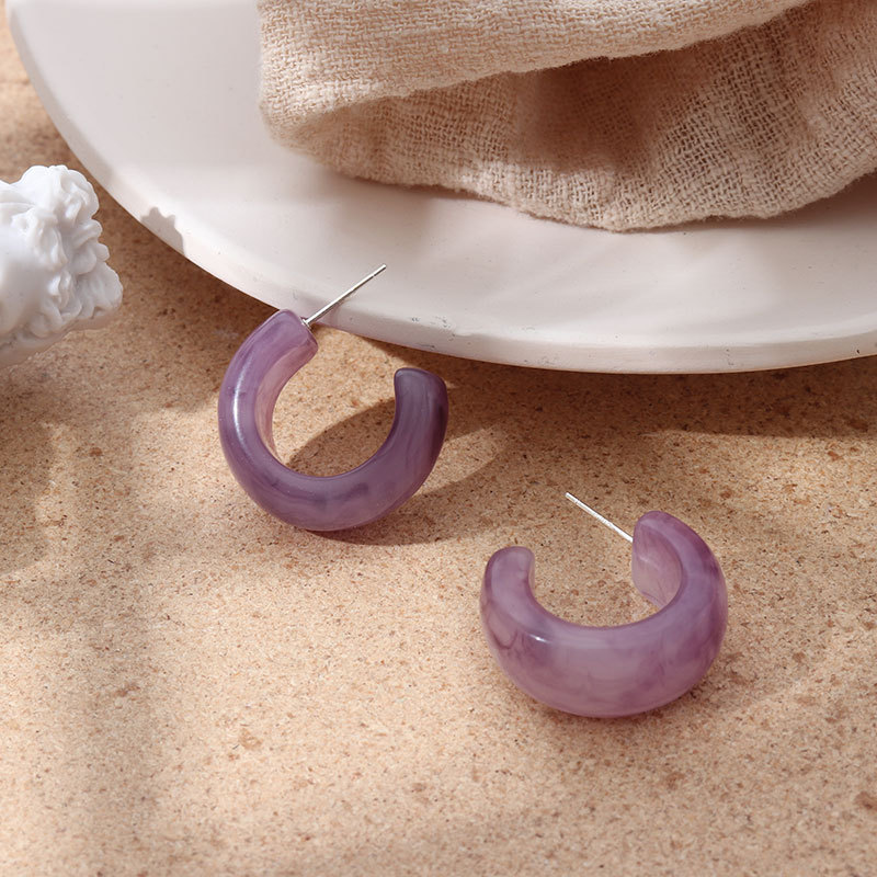 S925 Silver Needle French Retro Half Circle Earrings Temperament Simple Resin Girl Earrings
