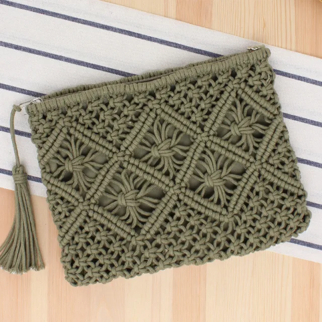 Simple Tassel Hand Holding Straw Woven Retro Hand Woven Bag Green - Shop at LoveMi