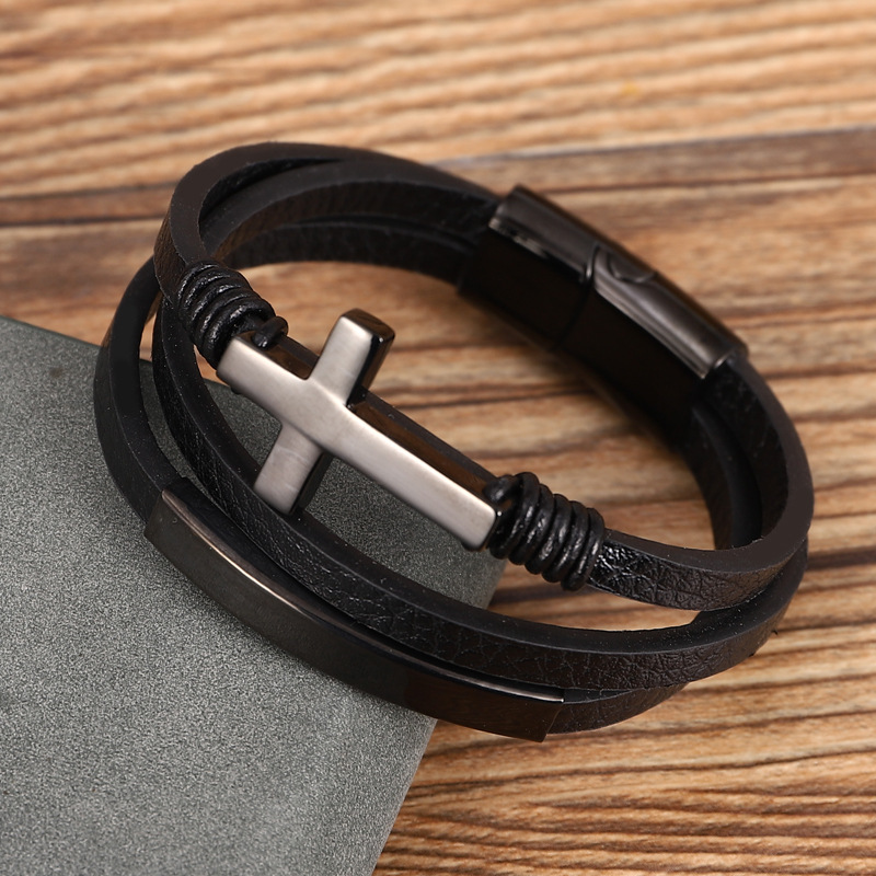 Cross Gold Jewelry Multi-layer Woven Leather Single Loop Hand