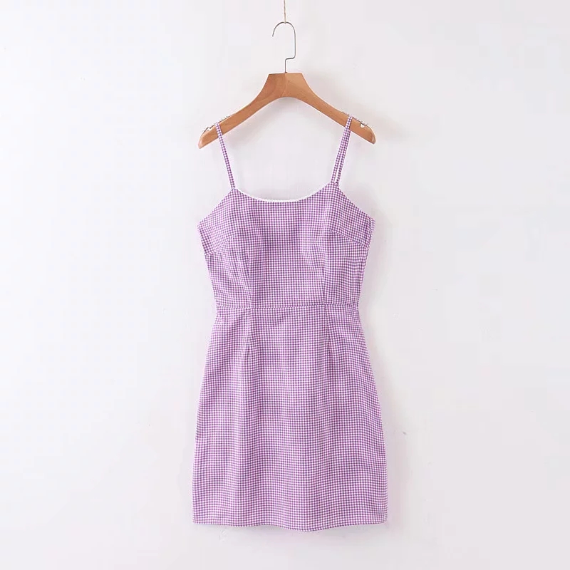 Slim And Slim All-Match Plaid Lace Halter Dress