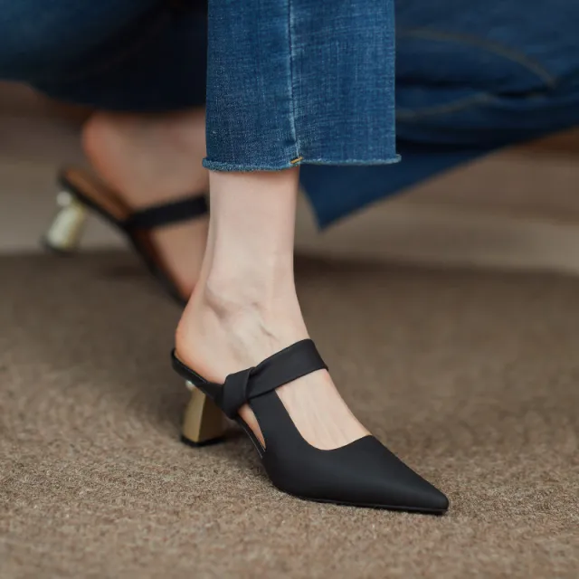 Full Leather High Heel Slippers Women Soft And Comfortable Sheepskin Pointed Toe Women's Shoes Black - Shop at LoveMi
