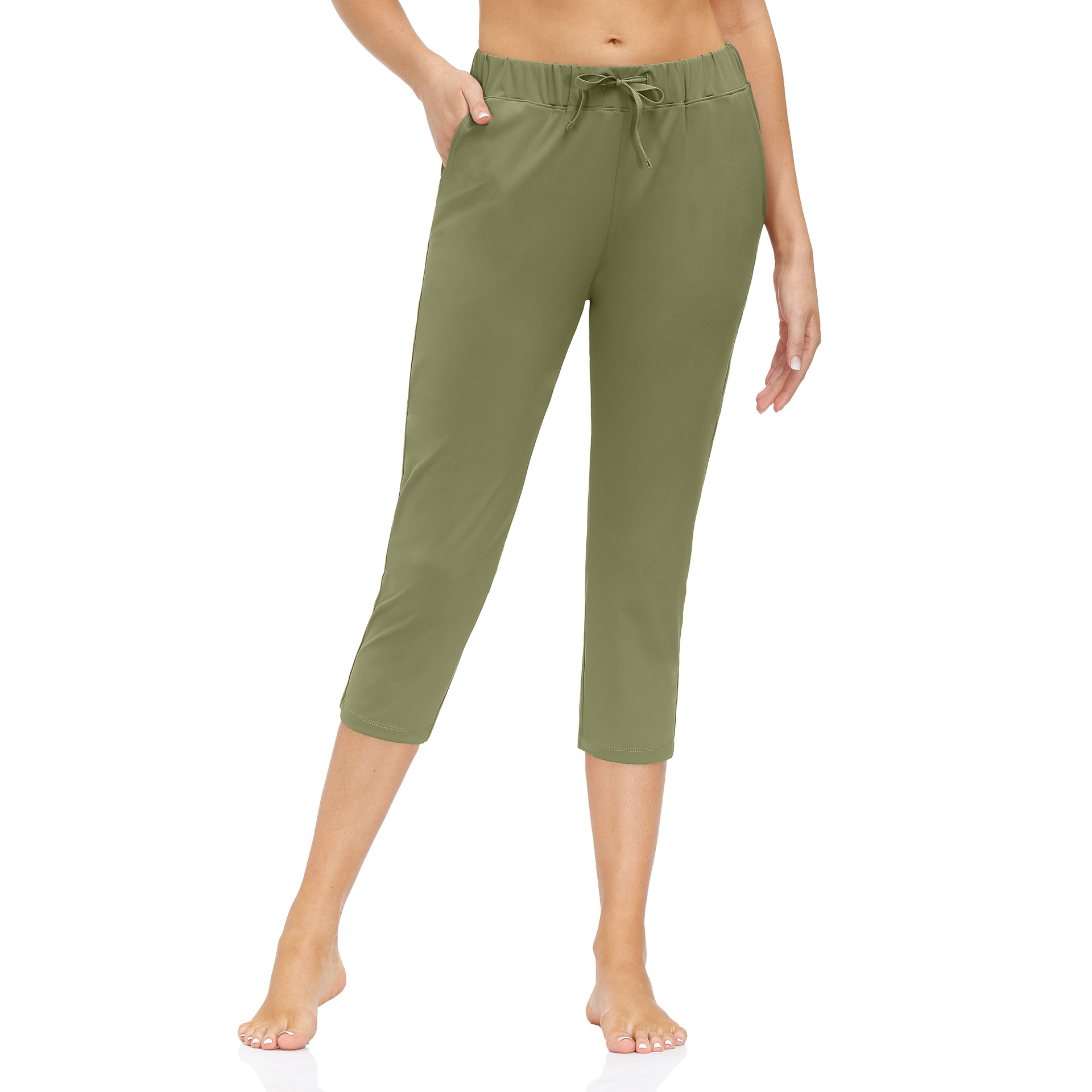 Women's Tight fitting Yoga Pants Pocket Low rise Cropped Trousers Army Green - Shop at LoveMi
