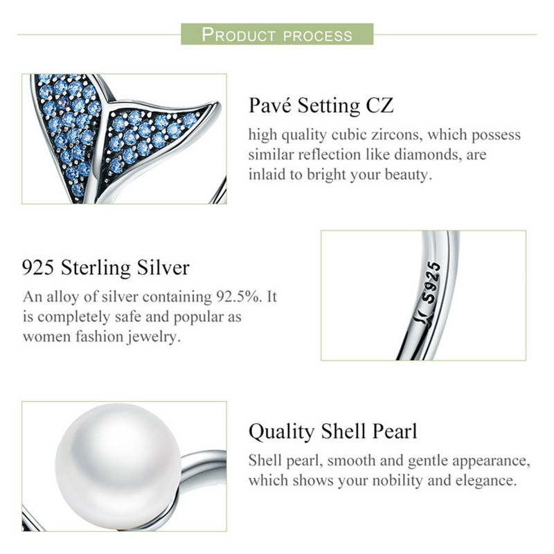 Sterling Silver S925 European And American Shell Beads Ring Opening Adjustable