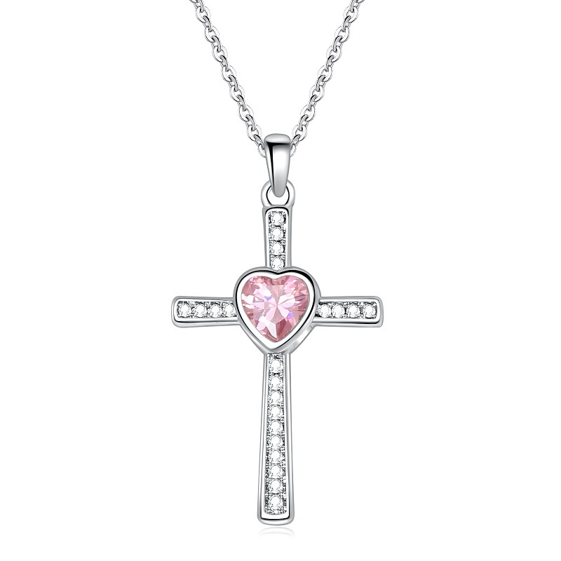 Fashion 12th Birthday Stone Cross Zircon Necklace Diamond Pendant