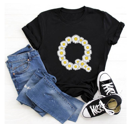 Title 12, English Alphabet Daisy Flower T Shirt Women Pri...