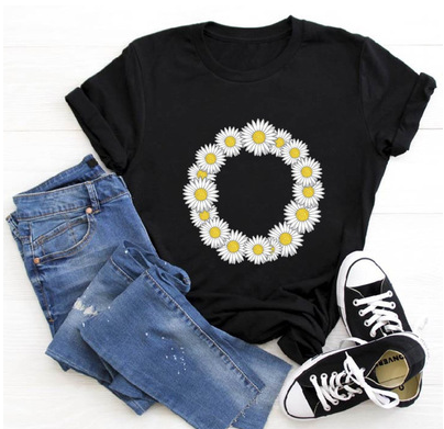 Title 8, English Alphabet Daisy Flower T Shirt Women Pri...