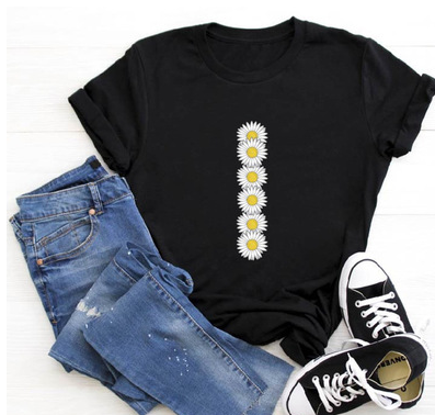 Title 16, English Alphabet Daisy Flower T Shirt Women Pri...