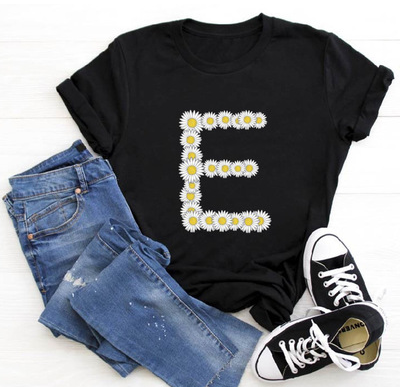 Title 17, English Alphabet Daisy Flower T Shirt Women Pri...