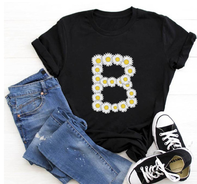 Title 25, English Alphabet Daisy Flower T Shirt Women Pri...