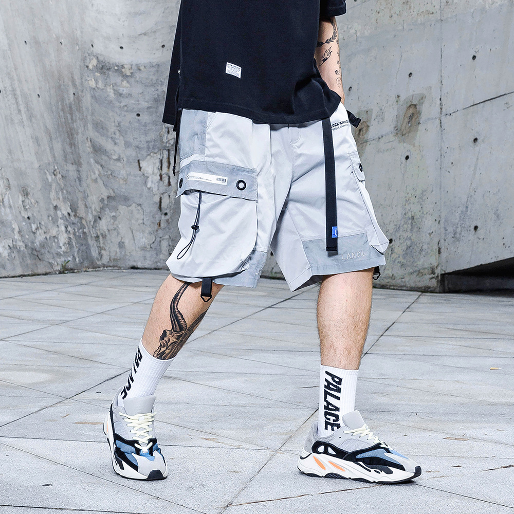 Multi-pocket Overalls Shorts Men's Trendy Brand Reflective Stitching