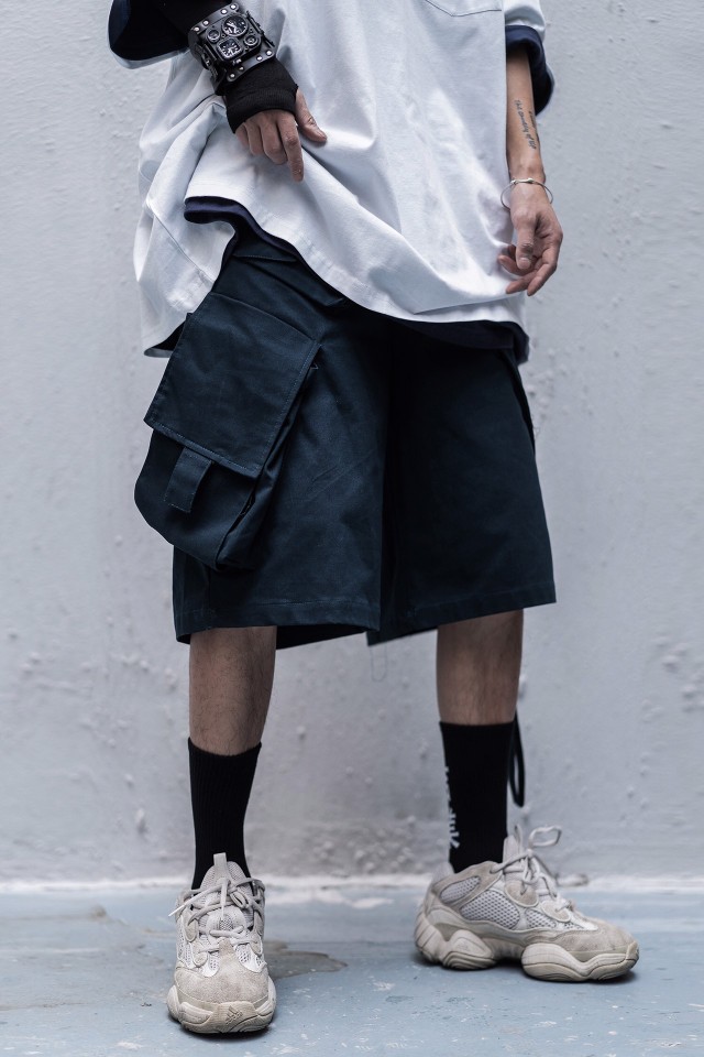 Diagonal Pocket Overalls Shorts Men's Summer Tide Brand Five-point Trend Pants