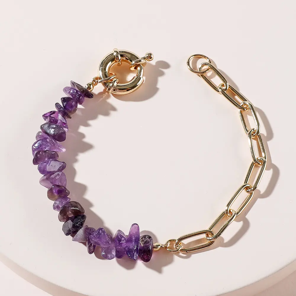Qingdao Daiwei Jewelry Rough Stone Crystal Amethyst Chain Bracelet