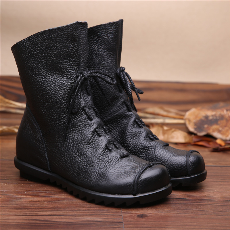 Title 5, National Style Top Layer Cowhide Short Boots Wo...