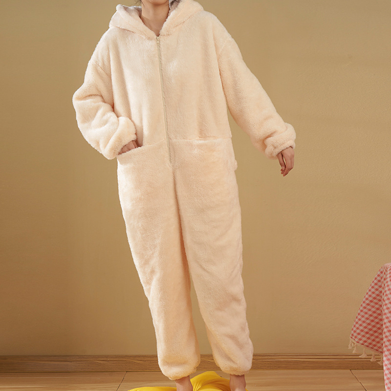 Title 2, Rabbit Ear Pajamas One-piece Suit Flannel Hoode...