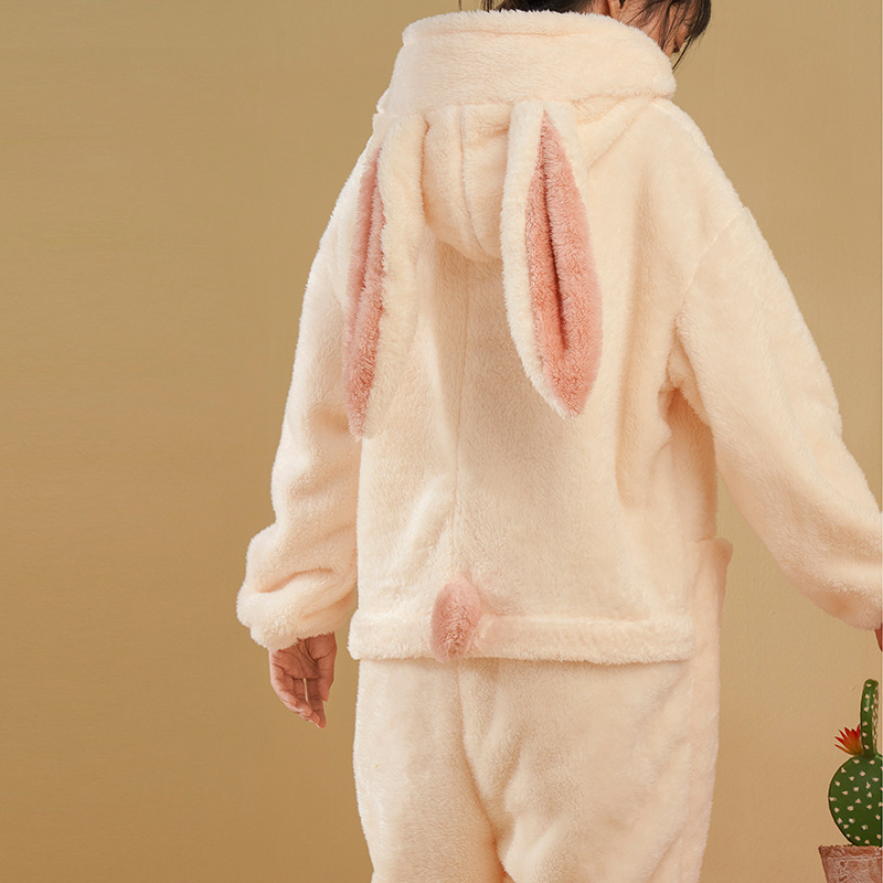 Title 4, Rabbit Ear Pajamas One-piece Suit Flannel Hoode...