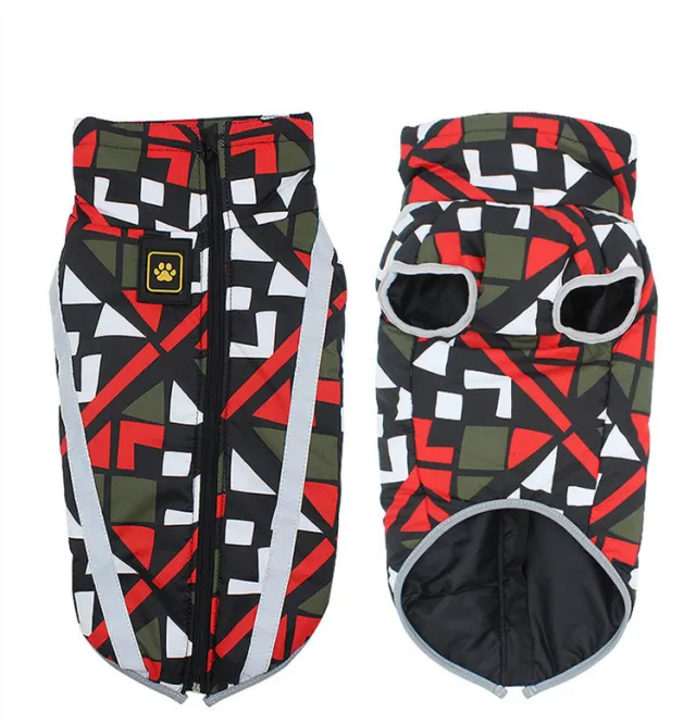 Thicken Warm Dog Coats For Big Dogs Pet Jackets Pet Clothing Geometric Red - Shop at LoveMi