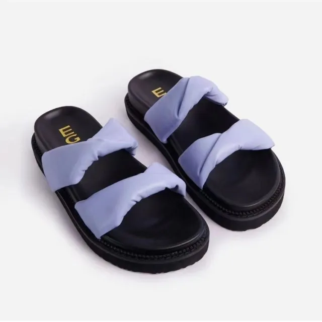 Two Flat Sandals And Slippers With Platform Blue - Shop at LoveMi