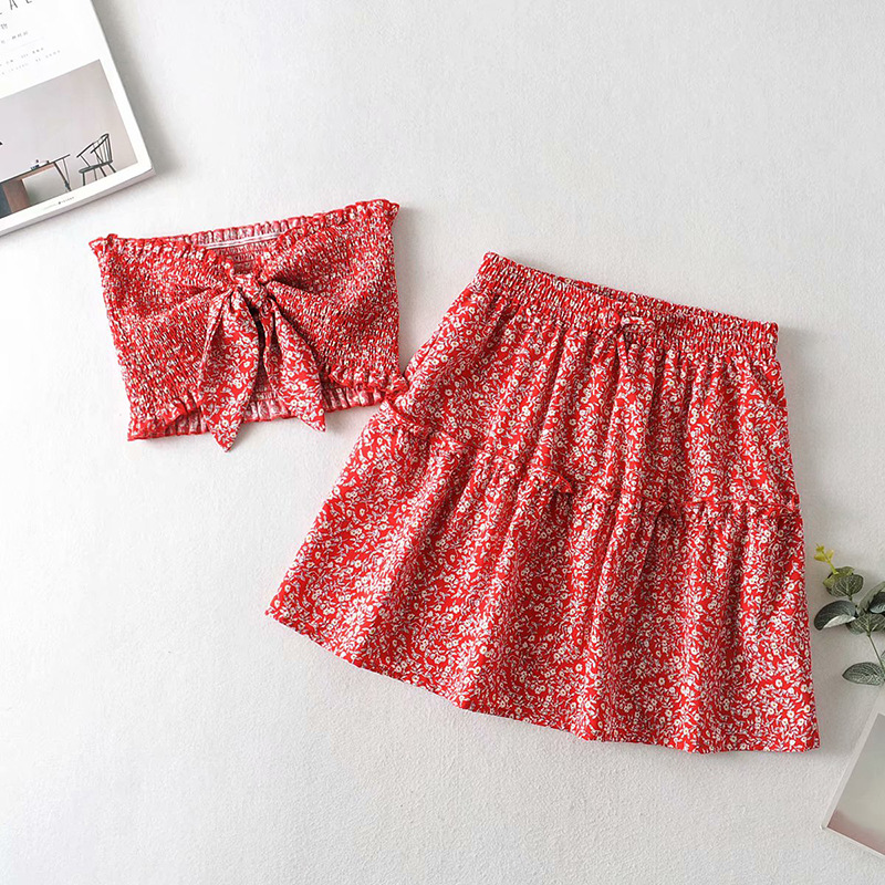 Wrapped Top And Elastic Waist Skirt