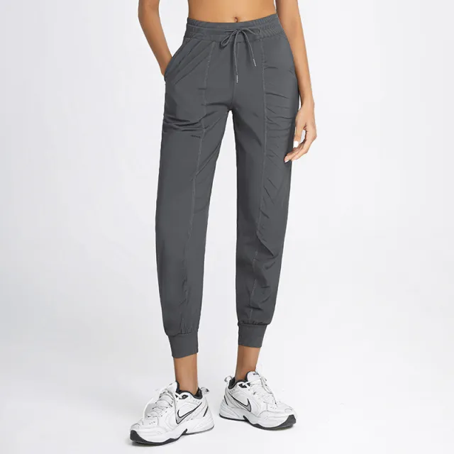 Drawstring Running Fitness Solid Color Pocket Casual Yoga Pants Grey - Shop at LoveMi
